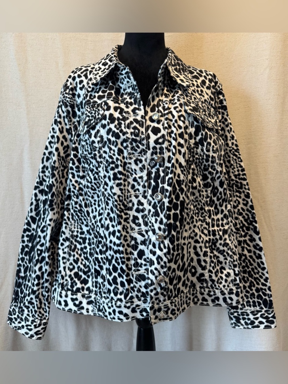 Laura Ashley Snow Leopard Print Denim Jacket XL - Picture 4 of 9